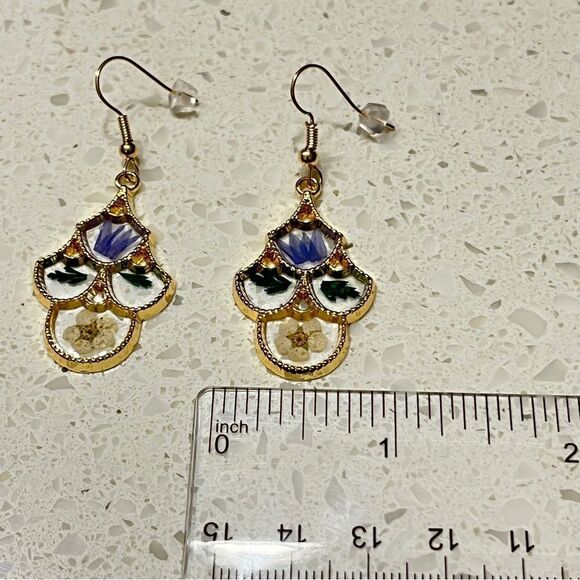 Preserved Dried Flower Drop Dangle Earrings, - Picture 4 of 8